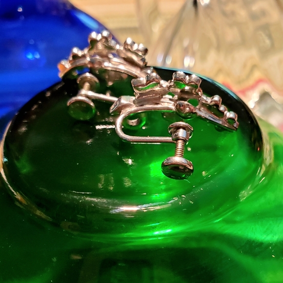 Vintage Sterling and Crystals Floral Nonpierced Earrings - Picture 5 of 6